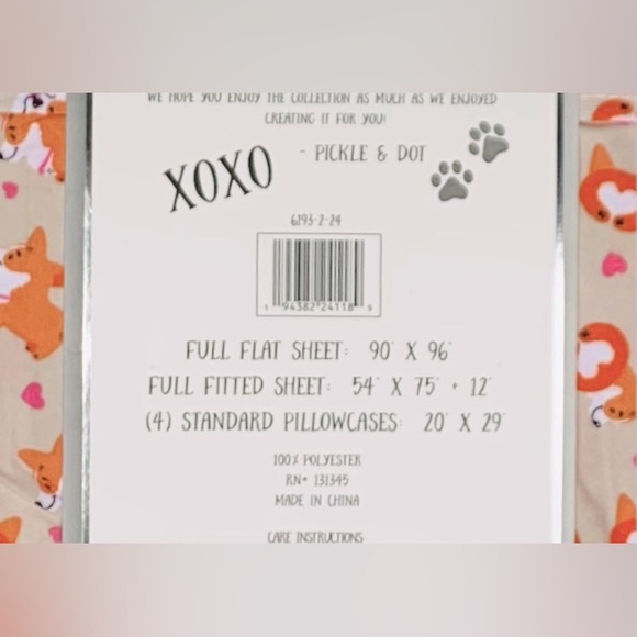 Pickle & Dot Corgi Hearts Valentine Sheet Set - 6-piece - Full - Picture 4 of 5